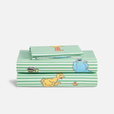 Brooklinen Sesame Street® Core Sheet Set Size Queen In Grass Stripe In Green