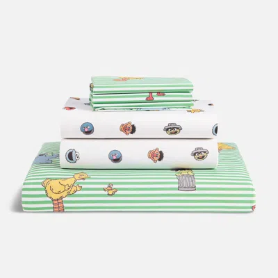 Brooklinen Sesame Street® Hardcore Sheet Bundle Size Full In Grass Stripe In Green