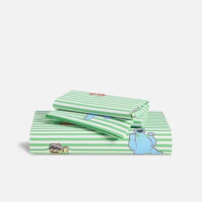 Brooklinen Sesame Street® Toddler Sheet Bundle In Grass Stripe In Green