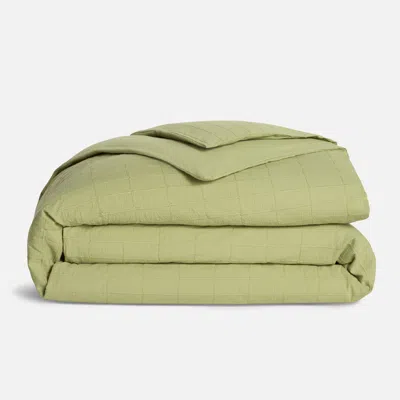 Brooklinen Textured Windowpane Duvet Cover Size Full/queen In Fern In Green
