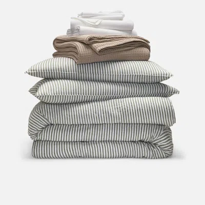 Brooklinen Washed European Linen Dreamweave Hardcore Bundle In White In Green