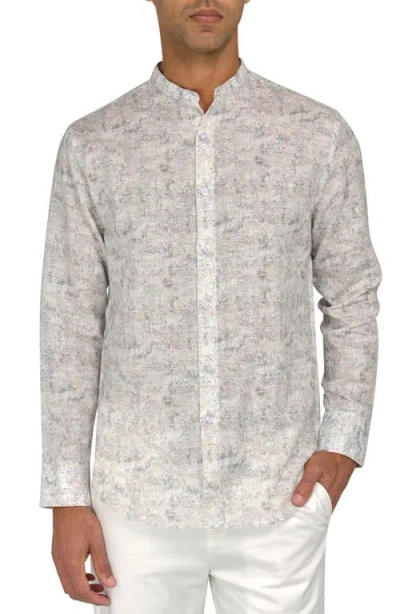 Brooklyn Brigade Abstract Leaves Mandarin Long Sleeve Shirt In Beige