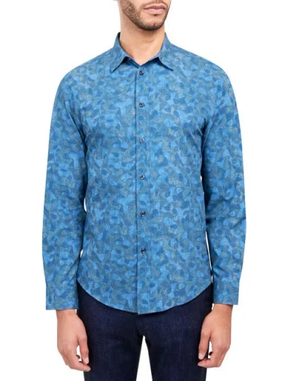Brooklyn Brigade Abstract Print 4-way Stretch Performance Long Sleeve Shirt In Blue