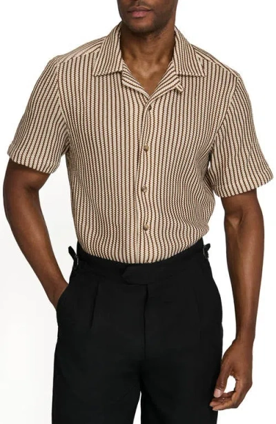 Brooklyn Brigade Bedford Striped Crochet Camp Shirt In Brown