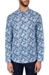 Brooklyn Brigade Cherry Blossom  Long Sleeve Mandarin Shirt In Blue