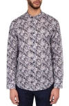 Brooklyn Brigade Cherry Blossom  Long Sleeve Mandarin Shirt In Grey