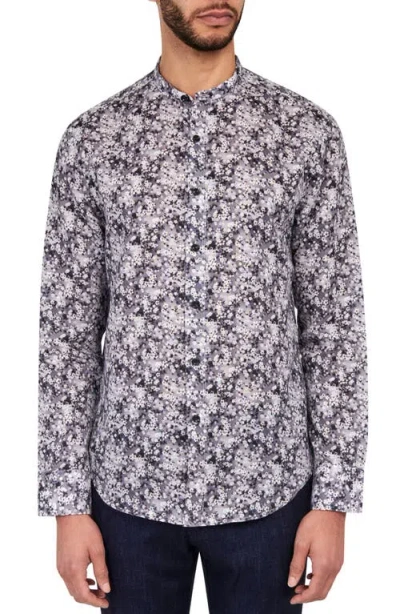 Brooklyn Brigade Cherry Blossom  Long Sleeve Mandarin Shirt In Grey