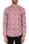 Brooklyn Brigade Cherry Blossom  Long Sleeve Mandarin Shirt In Pink