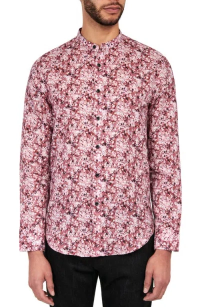 Brooklyn Brigade Cherry Blossom  Long Sleeve Mandarin Shirt In Pink