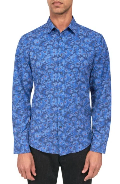 Brooklyn Brigade Denim Floral Long Sleeve Shirt In Navy