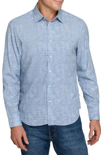 Brooklyn Brigade Diagonal Squares Print Woven Long Sleeve Basic In Blue