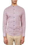 Brooklyn Brigade Dumbo Interlock Geo Long Sleeve Mandarin Shirt In Navy/pink