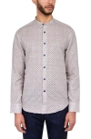 Brooklyn Brigade Dumbo Interlock Geo Long Sleeve Mandarin Shirt In Tan/blue