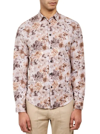 Brooklyn Brigade Floral 4-way Stretch Performance Long Sleeve Shirt In Blue