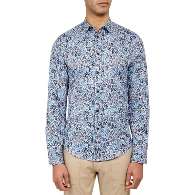 Brooklyn Brigade Floral 4-way Stretch Performance Long Sleeve Shirt In Lt Blue Grey