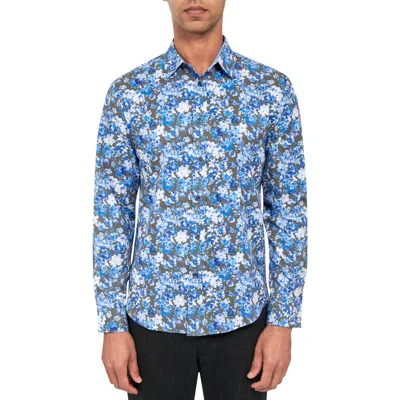 Brooklyn Brigade Floral Recycled 4-way Stretch Performance Long Sleeve Shirt In Blue