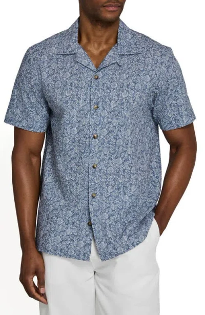 Brooklyn Brigade Floral Vine Short Sleeve Seersucker Camp Shirt In Blue