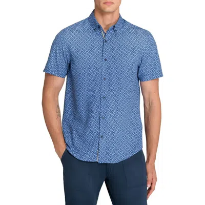 Brooklyn Brigade Geometric Woven Short Sleeve Basic In Blue