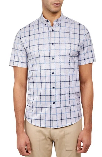 Brooklyn Brigade Gowanus Textured Grid Short Sleeve Shirt In Navy/blue
