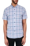 Brooklyn Brigade Gowanus Textured Grid Short Sleeve Shirt In Navy/pink