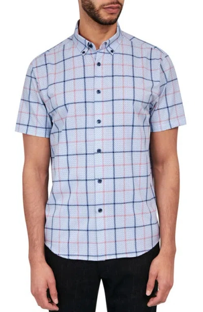 Brooklyn Brigade Gowanus Textured Grid Short Sleeve Shirt In Navy/pink