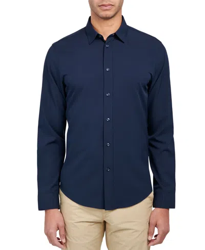 Brooklyn Brigade Men's Dante Non-iron Performance Stretch Moisture-wicking Solid Button-down Shirt In Navy
