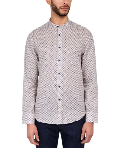 Brooklyn Brigade Men's Dumbo Moisture-wicking Interlocking Geo-print Button-down Mandarin Shirt In Tan,blue