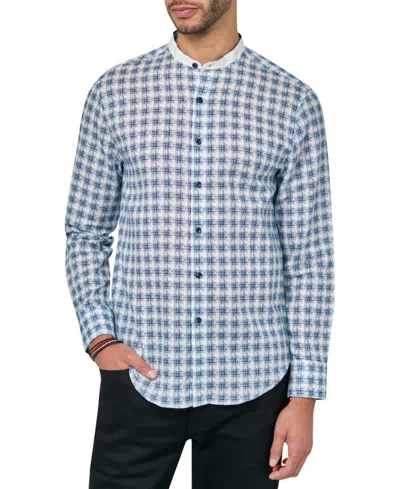 BROOKLYN BRIGADE MEN'S JETT MOISTURE-WICKING ABSTRACT CHECK BUTTON-DOWN MANDARIN SHIRT