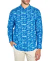 Brooklyn Brigade Men's Moisture-wicking Abstract Leaf-print Button-down Mandarin Shirt In Light Blue