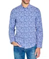 Brooklyn Brigade Men's Non-iron Performance Stretch Moisture-wicking Mini-floral Button-down Shirt In White,blue