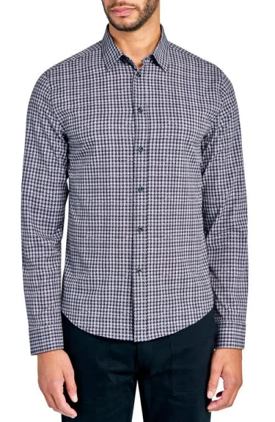 Brooklyn Brigade Micro Check Recycled 4-way Stretch Performance Long Sleeve Shirt In Grey