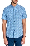 Brooklyn Brigade Micro Floral Recycled 4-way Stretch Performance Short Sleeve Shirt In Blue