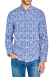 Brooklyn Brigade Men's Non-iron Performance Stretch Moisture-wicking Mini-floral Button-down Shirt In White/blue