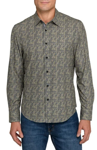 Brooklyn Brigade Ornate Print Woven Long Sleeve Basic In Green