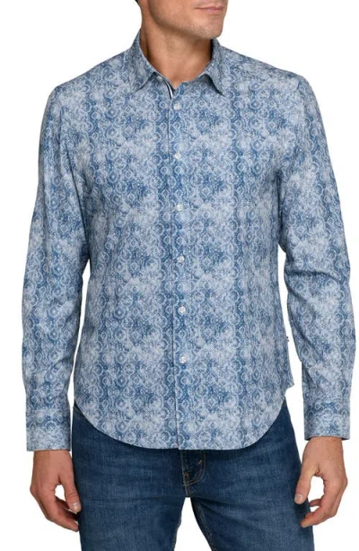 Brooklyn Brigade Persian Print Woven Long Sleeve Basic In Blue