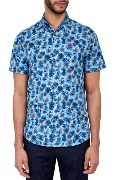 Brooklyn Brigade Quay Watercolor Floral Short Sleeve Shirt In Brown/blue