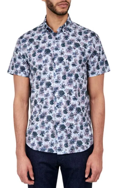 Brooklyn Brigade Quay Watercolor Floral Short Sleeve Shirt In Navy/purple