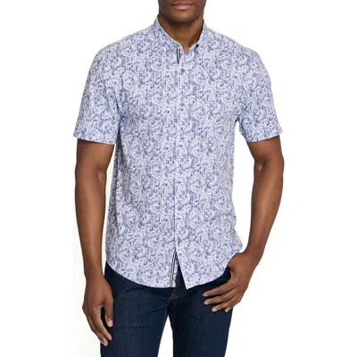 Brooklyn Brigade Sketched Foliage Short Sleeve Button Down Performance Shirt In Blue