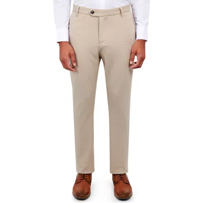 Brooklyn Brigade Slim Fit Straight Leg Performance Knit Dress Pants In Tan