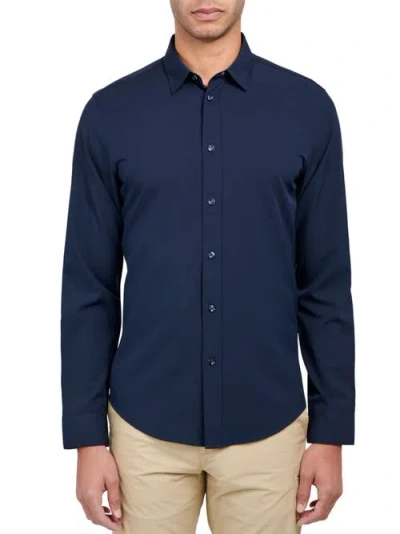 Brooklyn Brigade Slim Fit Solid 4-way Stretch Performance Long Sleeve Shirt In Blue