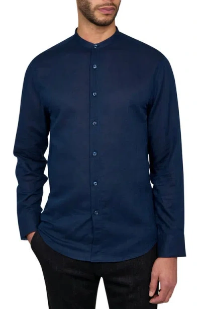 Brooklyn Brigade Solid Mandarin Long Sleeve Shirt In Navy