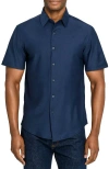 Brooklyn Brigade Solid Mapleton Luxe Cross Dyed Short Sleeve Shirt In Blue