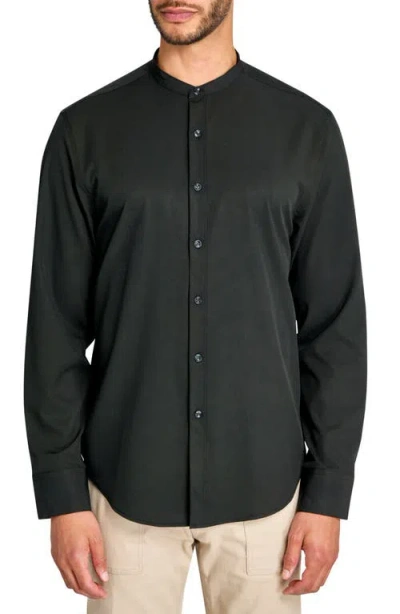 Brooklyn Brigade Solid Recycled 4-way Stretch Performance Stand Collar Shirt In Black