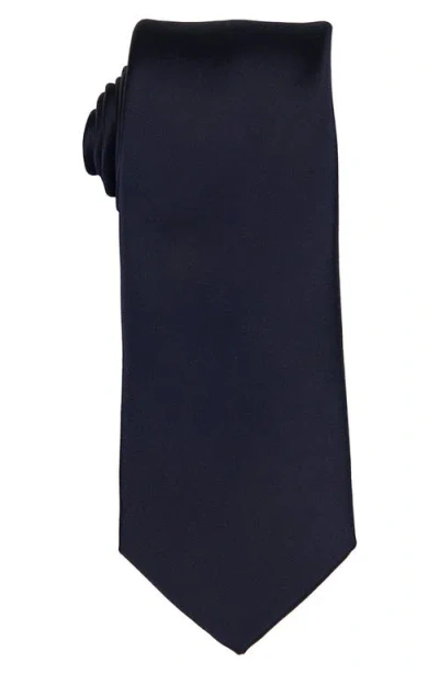 Brooklyn Brigade Solid Satin Tie In Navy