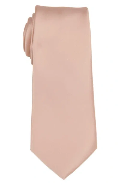 Brooklyn Brigade Solid Satin Tie In Pale Blush