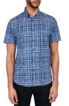 Brooklyn Brigade Tudor Textured Check Short Sleeve Shirt In Navy