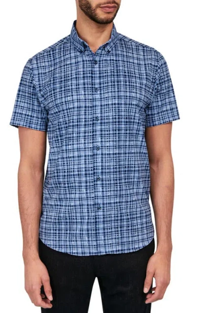 Brooklyn Brigade Tudor Textured Check Short Sleeve Shirt In Navy