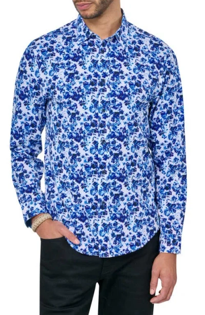 Brooklyn Brigade Watercolor Floral Long Sleeve Shirt In Blue