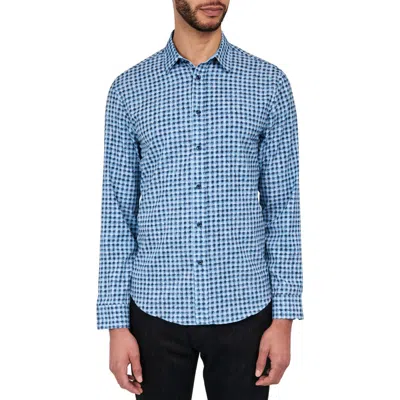 Brooklyn Brigade Wyckoff Blurry Gingham Long Sleeve Shirt In Blue