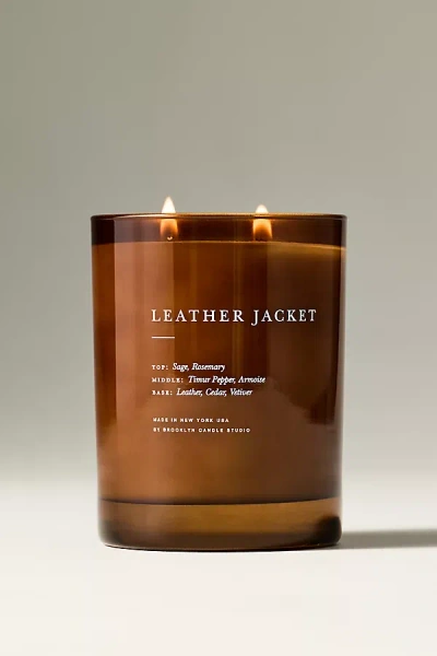 Brooklyn Candle Studio Woody Leather Jacket Glass Jar Candle In Brown